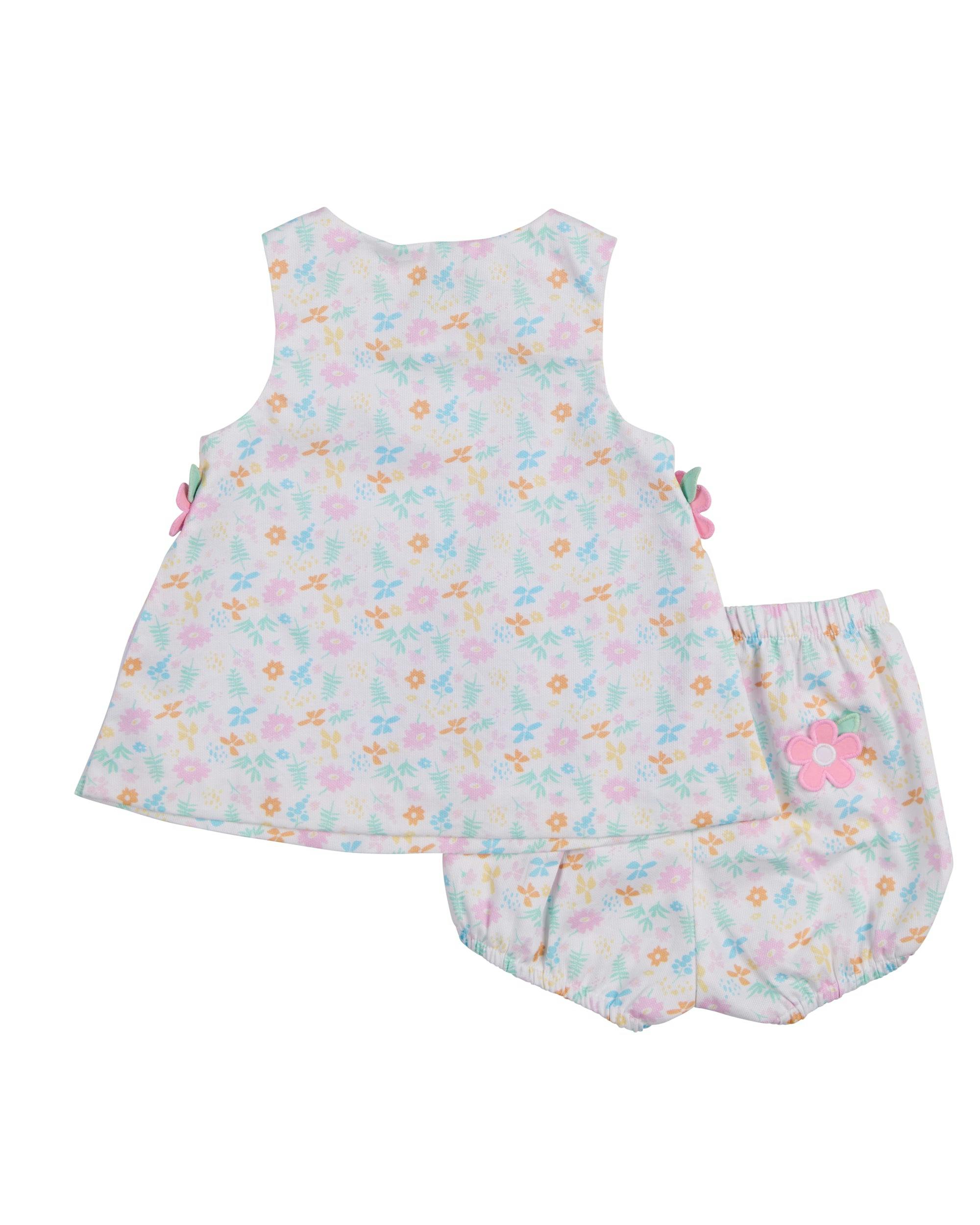 Printed Pique Dress & Bloomer With Flowers