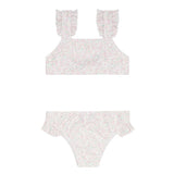 girls antique floral ruffle strap bikini