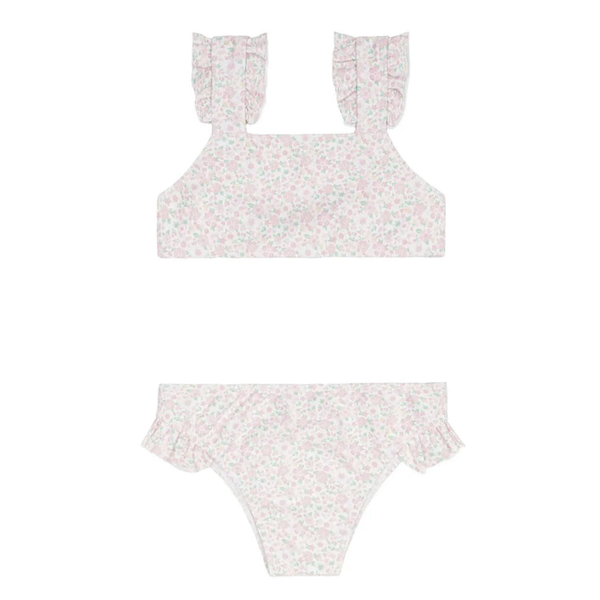 girls antique floral ruffle strap bikini
