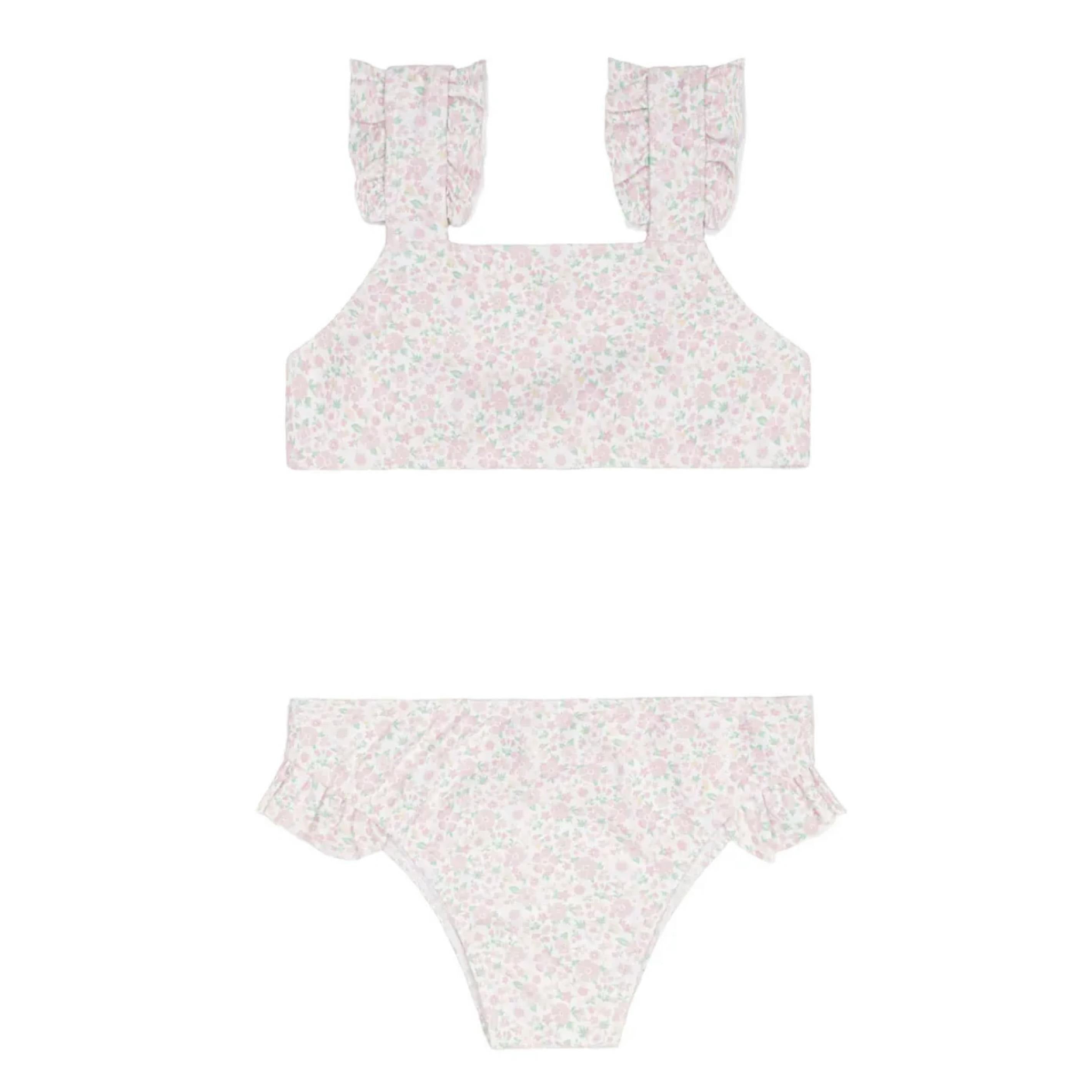 girls antique floral ruffle strap bikini