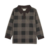 Corduroy Plaid Panel Long Sleeve Polo Shirt