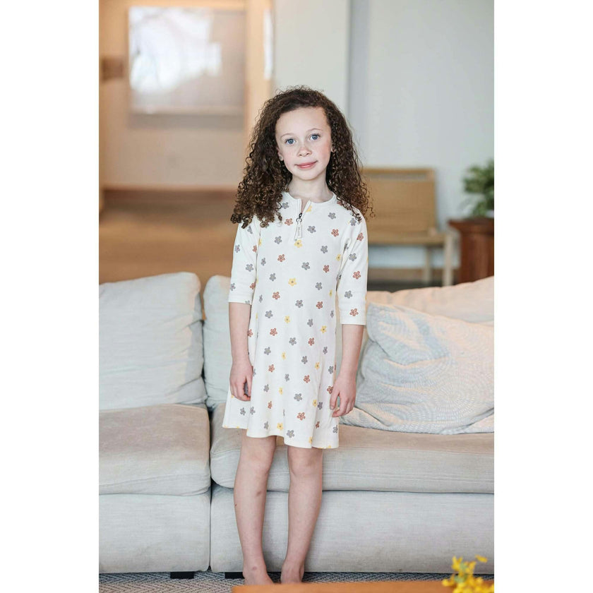 Floral Ribbed 3/4 Sleeve Dress