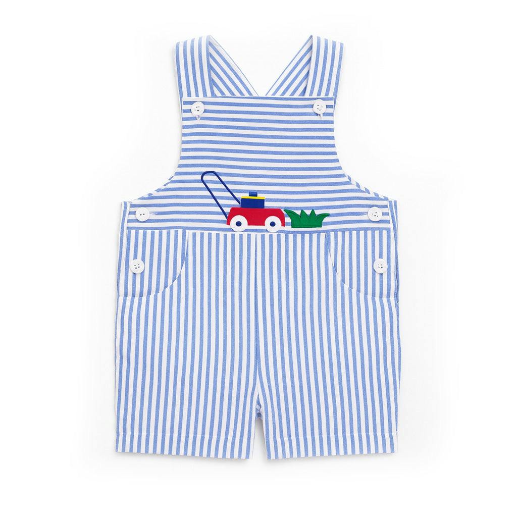 Stripe Seersucker Shortall With Lawn Mower