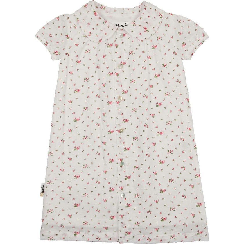 Clipdot Floral Peter Pan Collar Short Puff Sleeve Dress