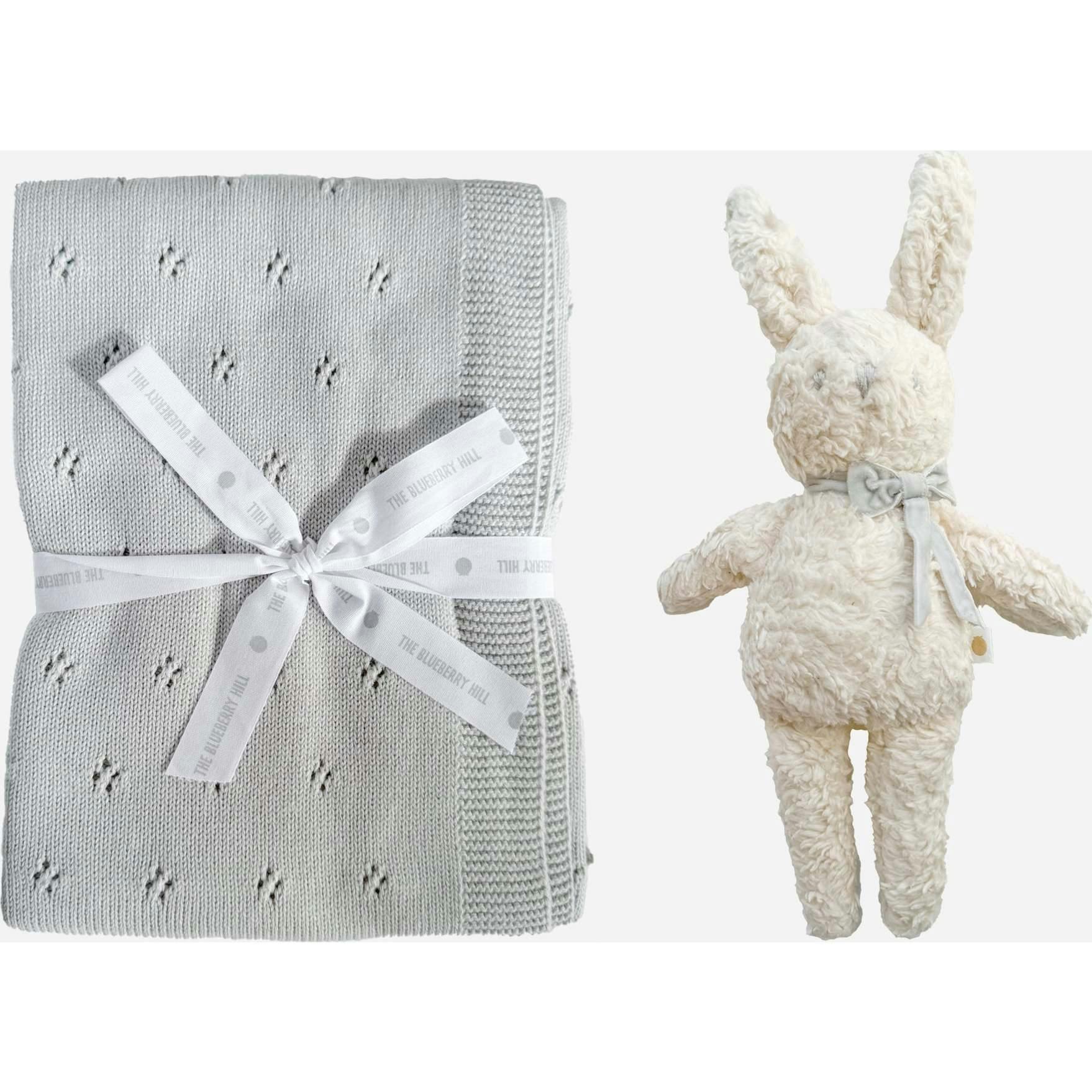 Pique Blanket and Charlie Bunny Plush Set - Grey