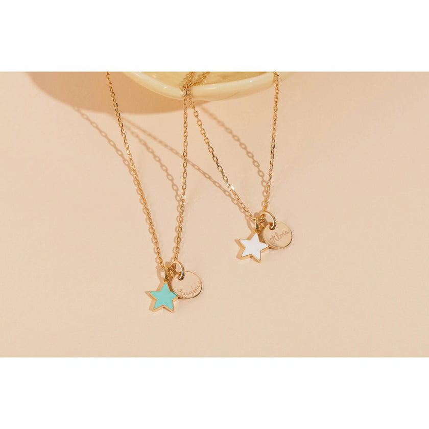 Personalized Enamel Star Necklace, 14k Gold Plated