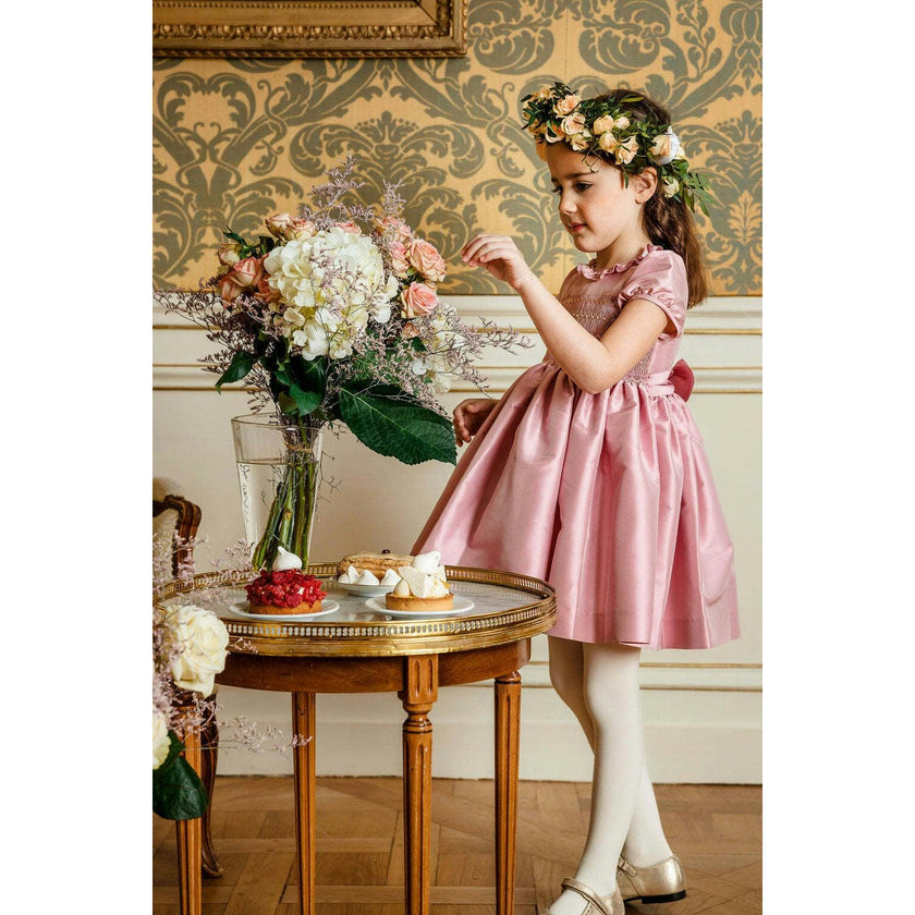 Astrid Pink Silk Smocked Girl Dress