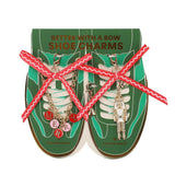 Packed Party Holiday Christmas Shoe Charm Set 5pc - Red Rickrack Bows, Gold Nutcracker, Tree Charm, and MERRY Letter Chain for Festive Sneakers