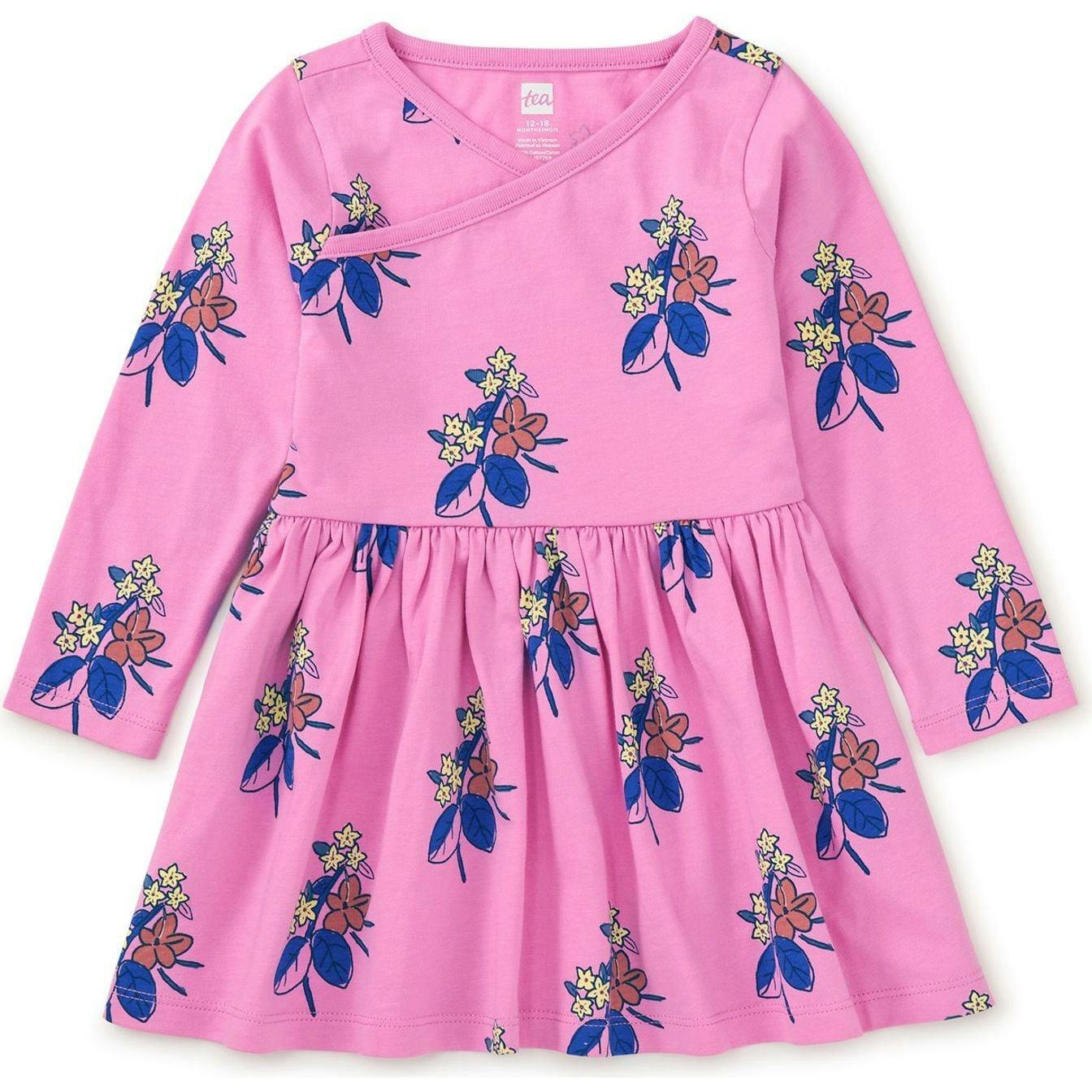Floral Print Empire Waist Long Sleeve Wrap Neck Dress, Multi