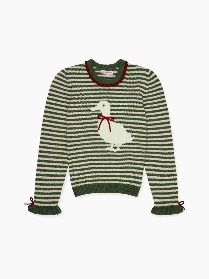 Olive Green Stripe Matilde Merino Girl Jumper