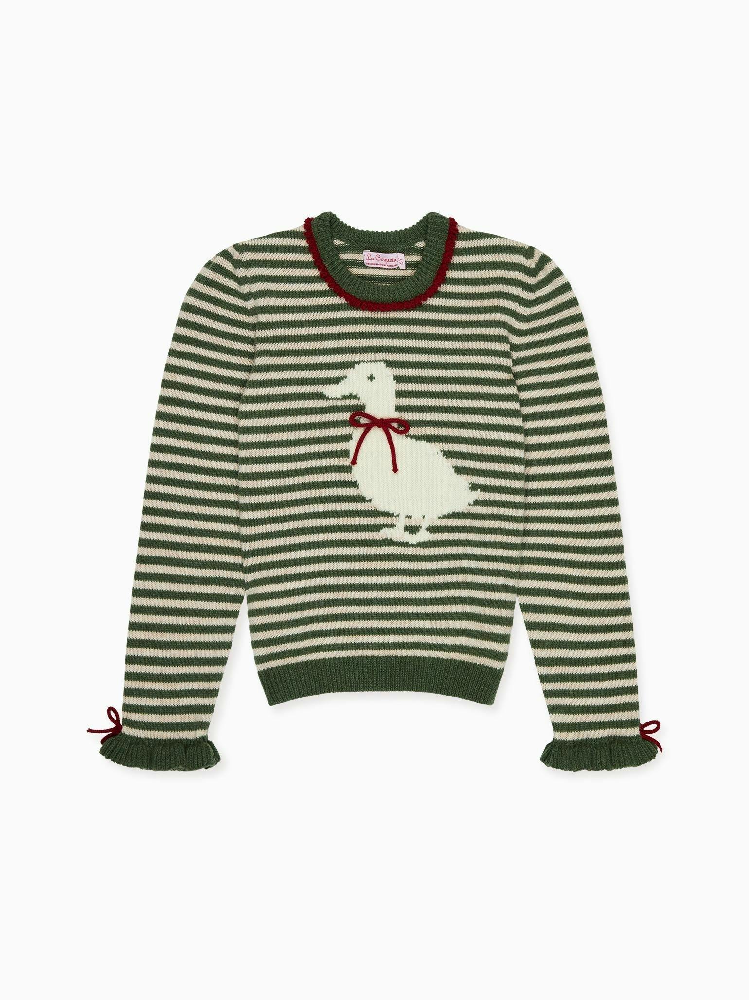 Olive Green Stripe Matilde Merino Girl Jumper