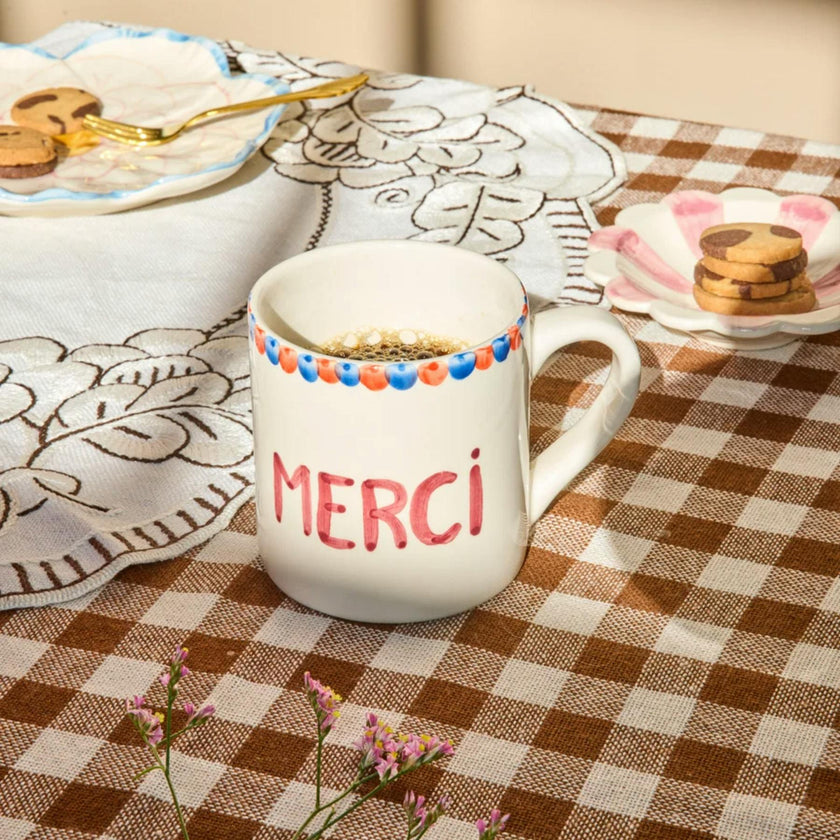 Ceramic Mug with Hand-painted MERCI
