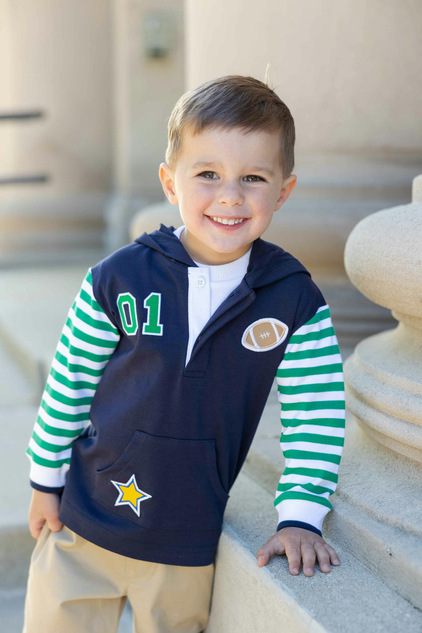 Hooded Knit Shirt with Varsity Football Motifs