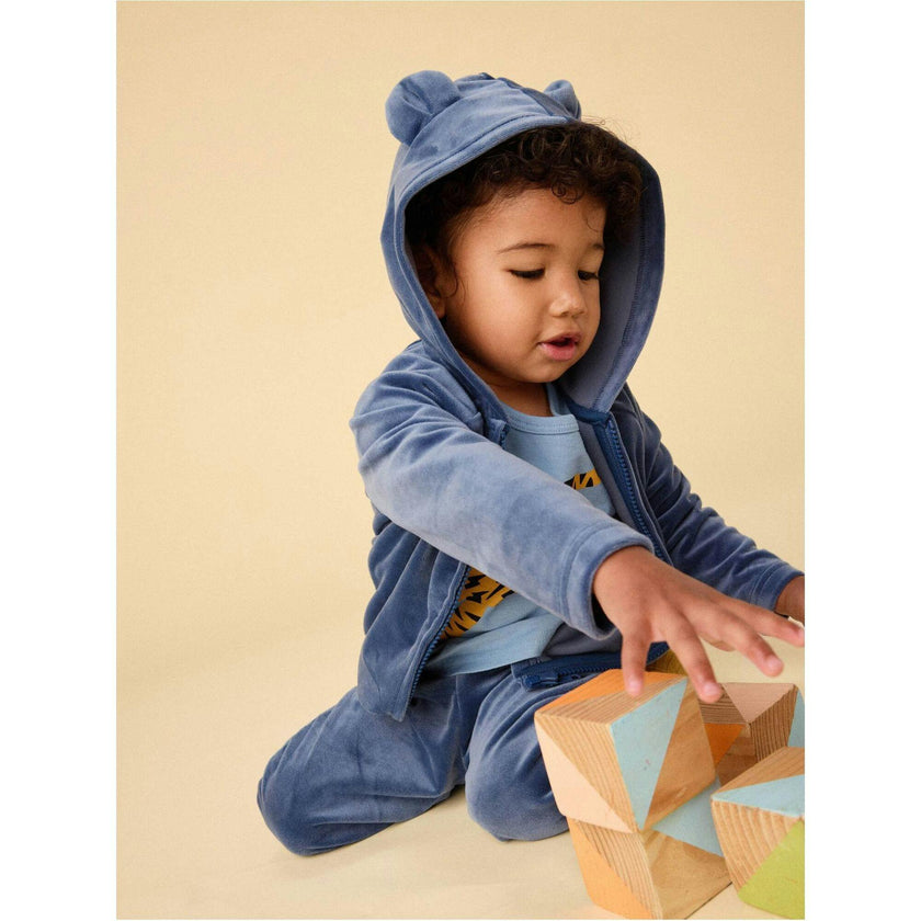 Ears Velour Baby Hoodie, Blue