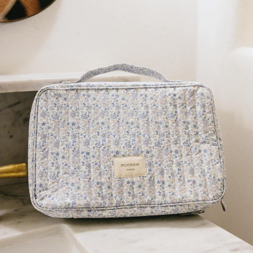slate floral tri-fold cosmetic case