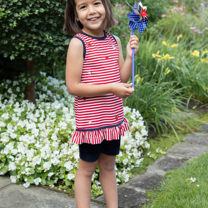 Stripe Knit Short Set With Emb Hearts