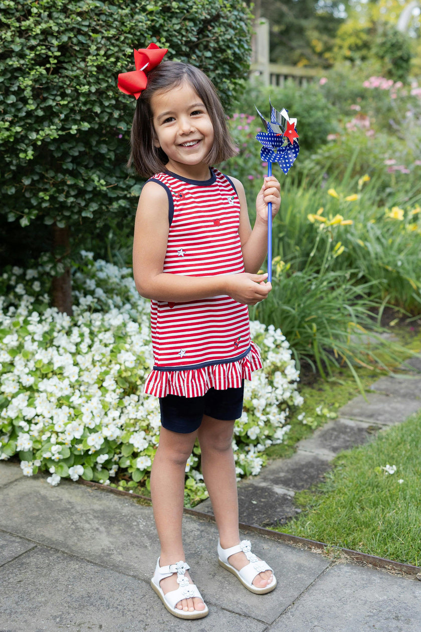 Stripe Knit Short Set With Emb Hearts