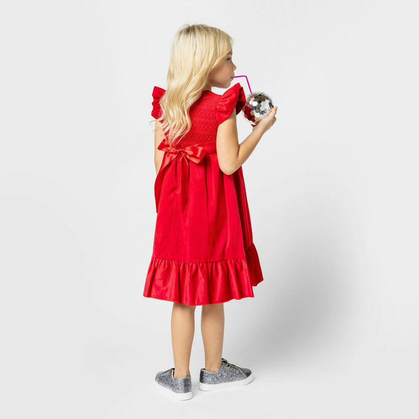Poppy Smocked Velvet Girls Party Dress