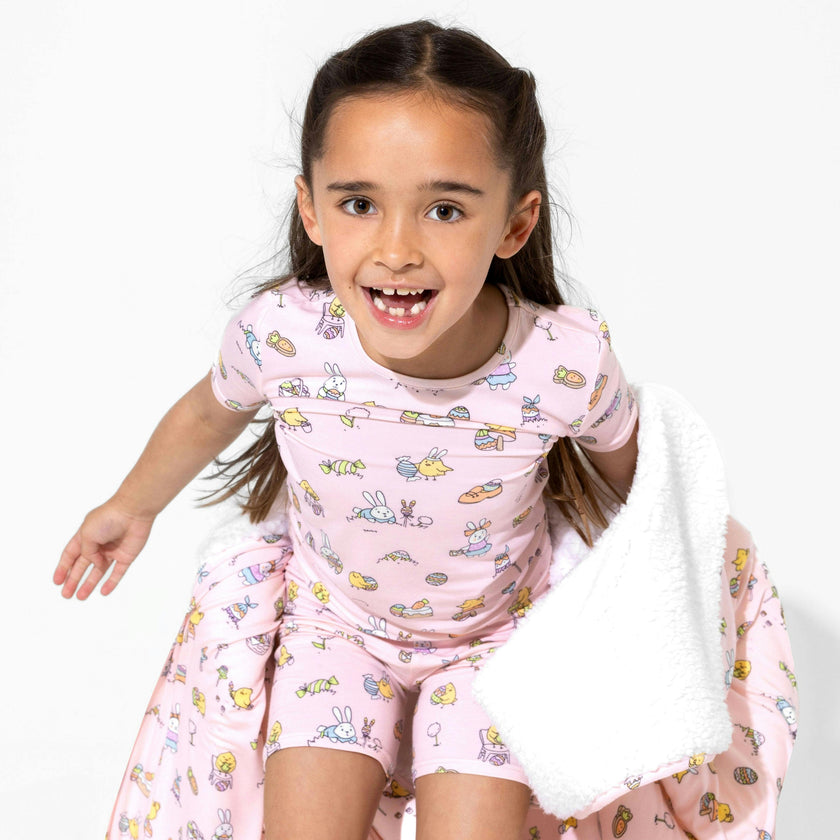 Easter Bunny Pink Bamboo Kids Pajama Short Set