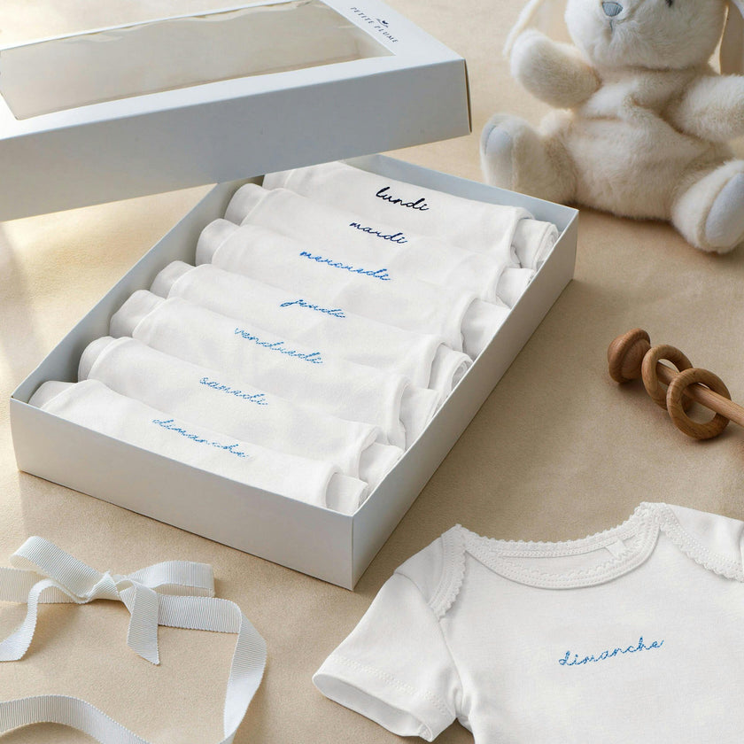 Baby's Pima Short Sleeve Onesie Set in French Lessons Blue