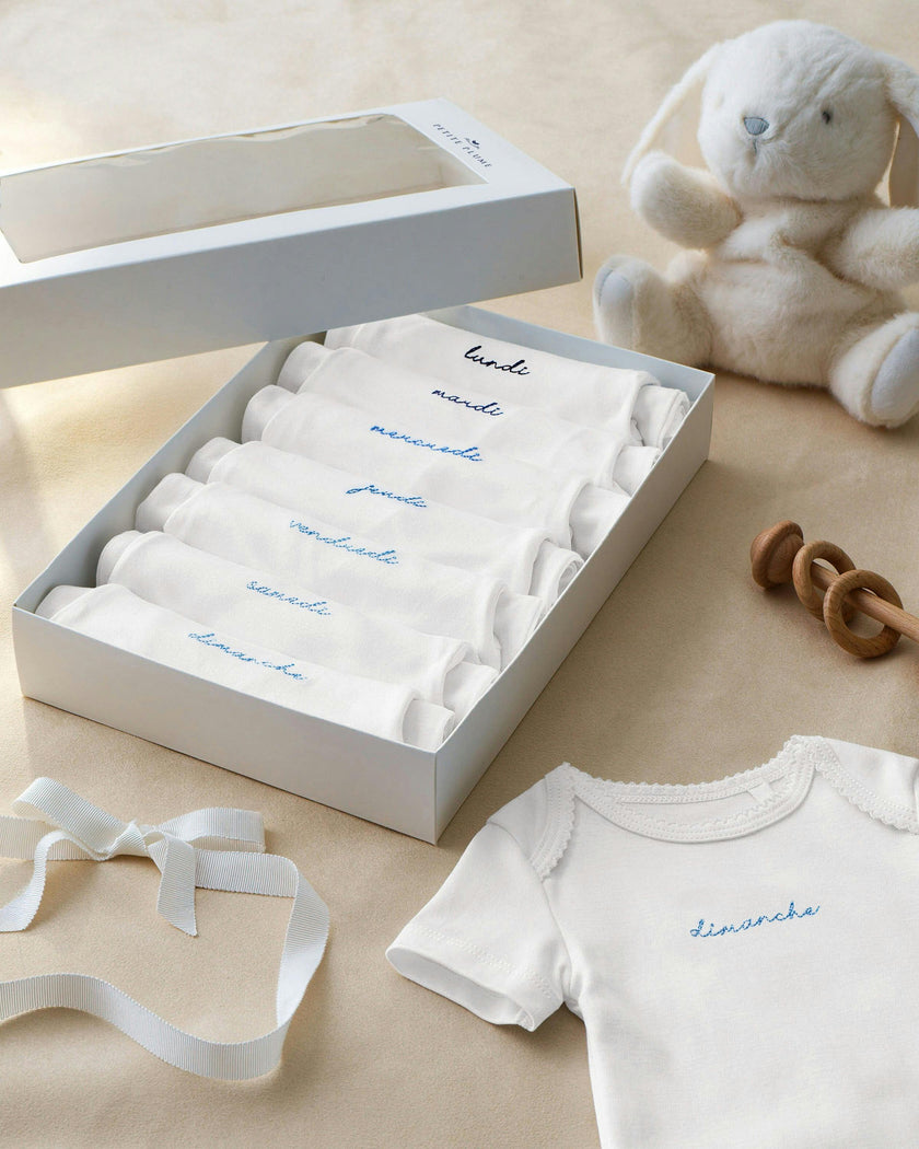 Baby's Pima Short Sleeve Onesie Set in French Lessons Blue