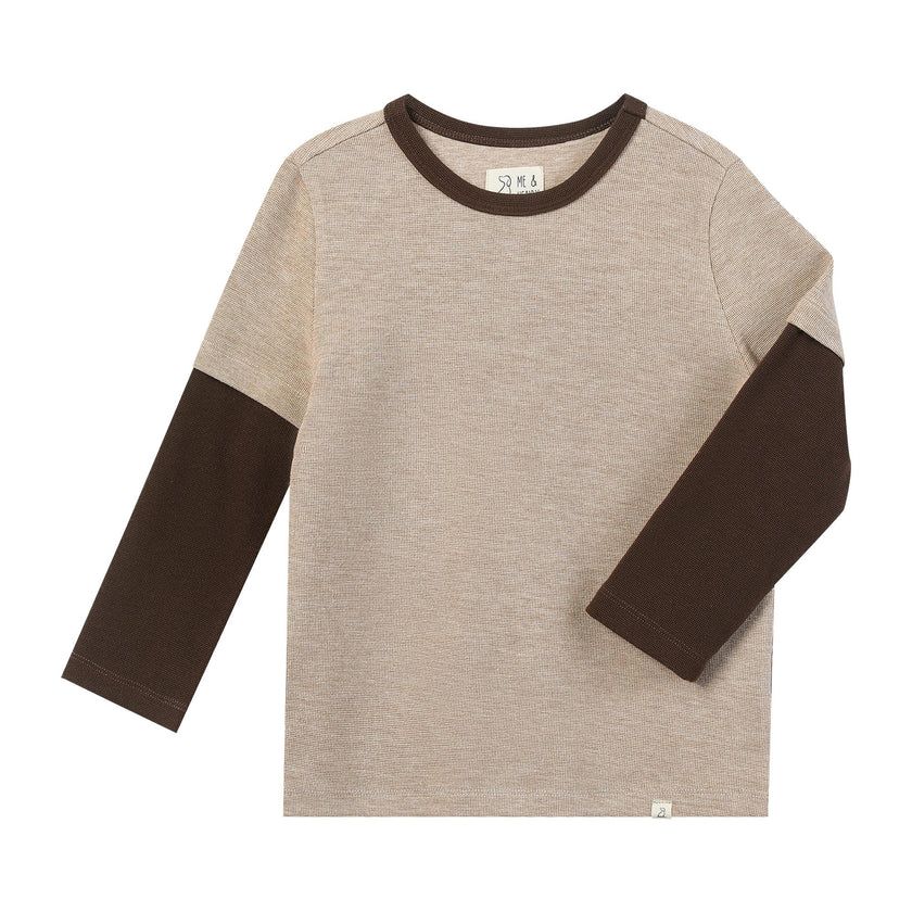 CAMERON Beige Waffle Mock Sleeve Tee