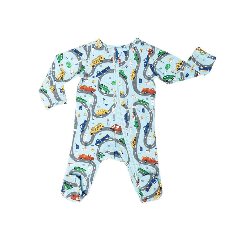 Print Zipped Long Sleeve Footed Onesie