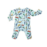 Print Zipped Long Sleeve Footed Onesie