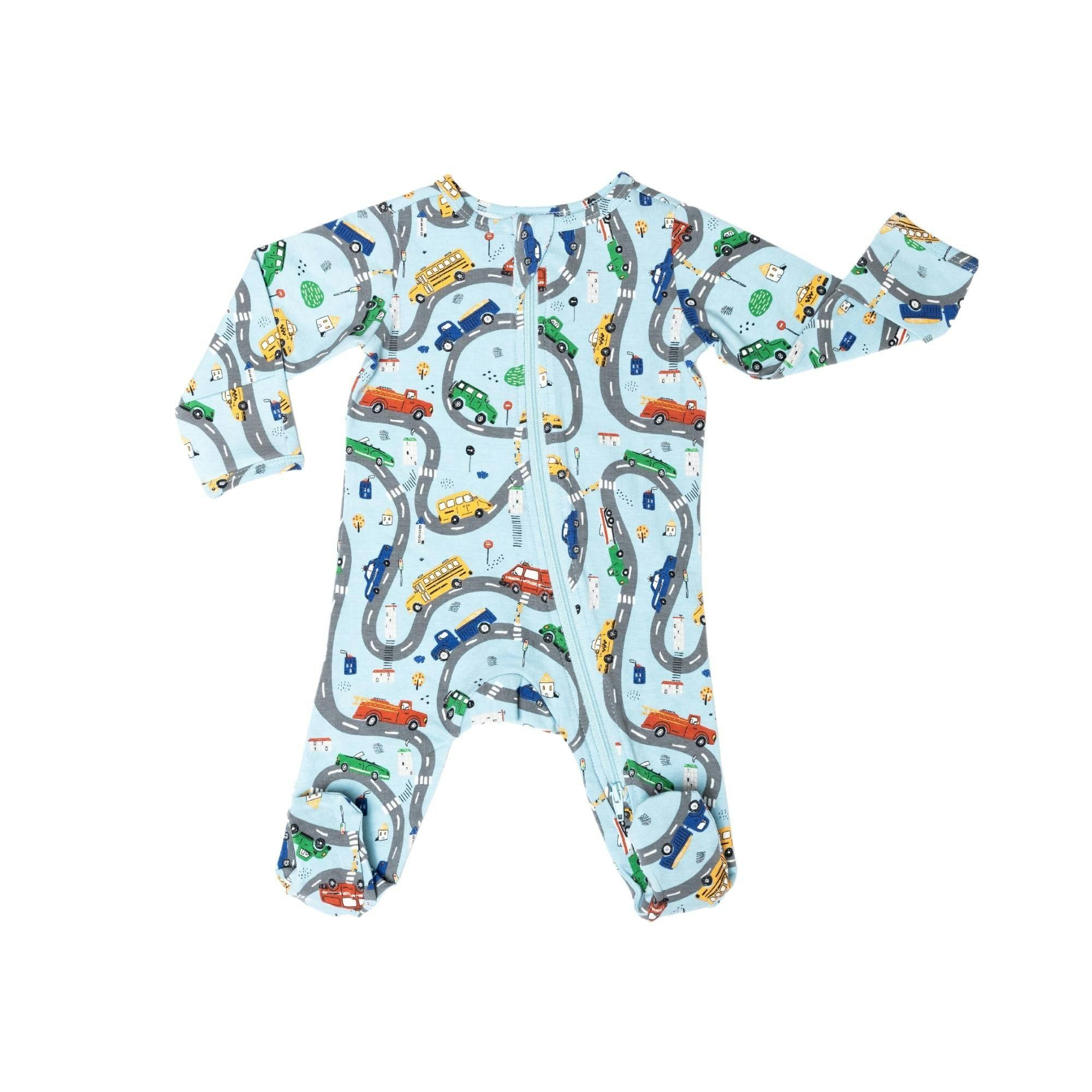 Print Zipped Long Sleeve Footed Onesie
