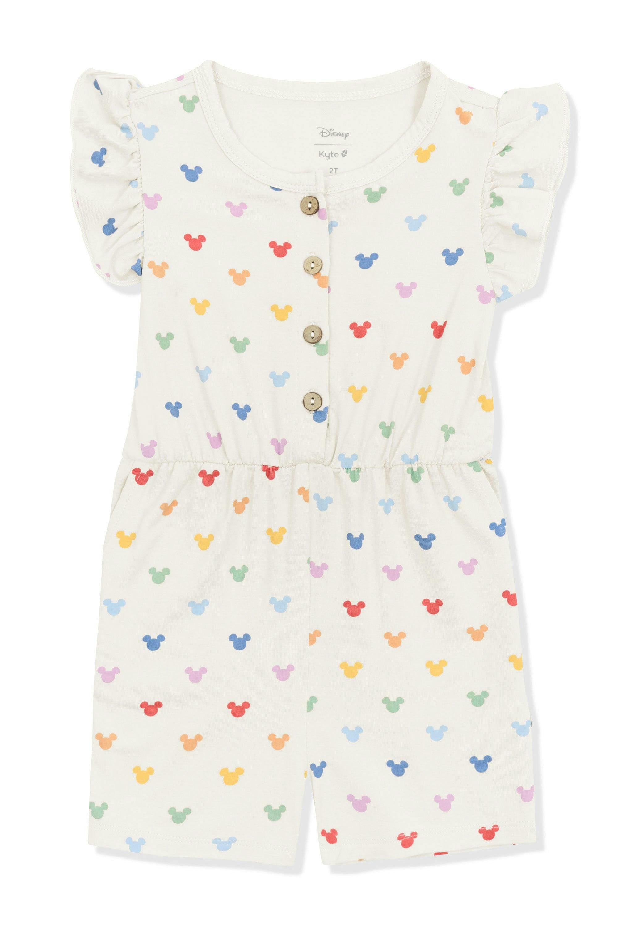 Flutter Sleeve Romper in Pastel Mickey Mouse