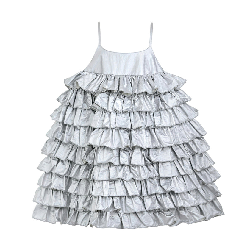 Silver Valeriane Tiered Ruffle Dress