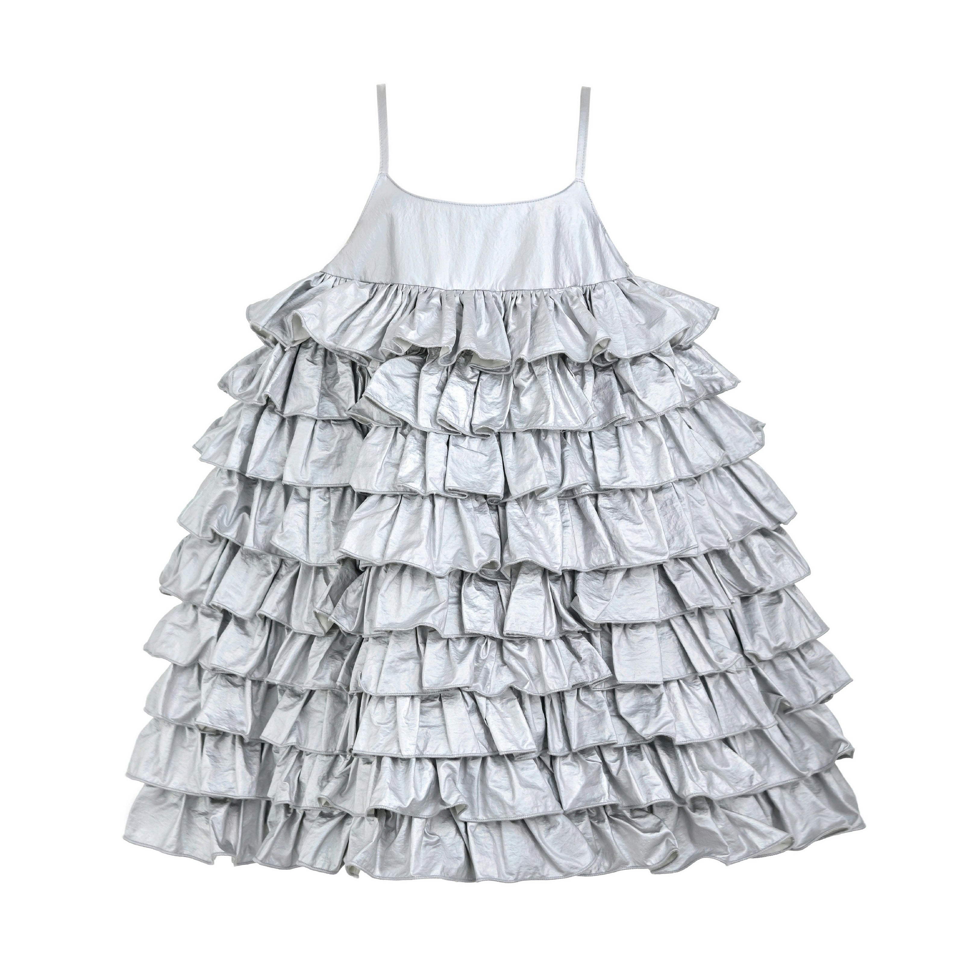 Silver Valeriane Tiered Ruffle Dress