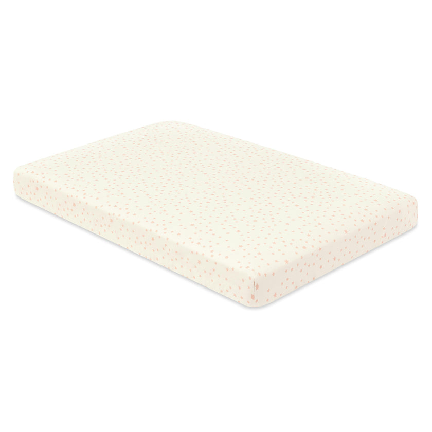 Mini Crib Sheet in GOTS Certified Organic Brushed Cotton in Ivory with Dusty Rose Stars