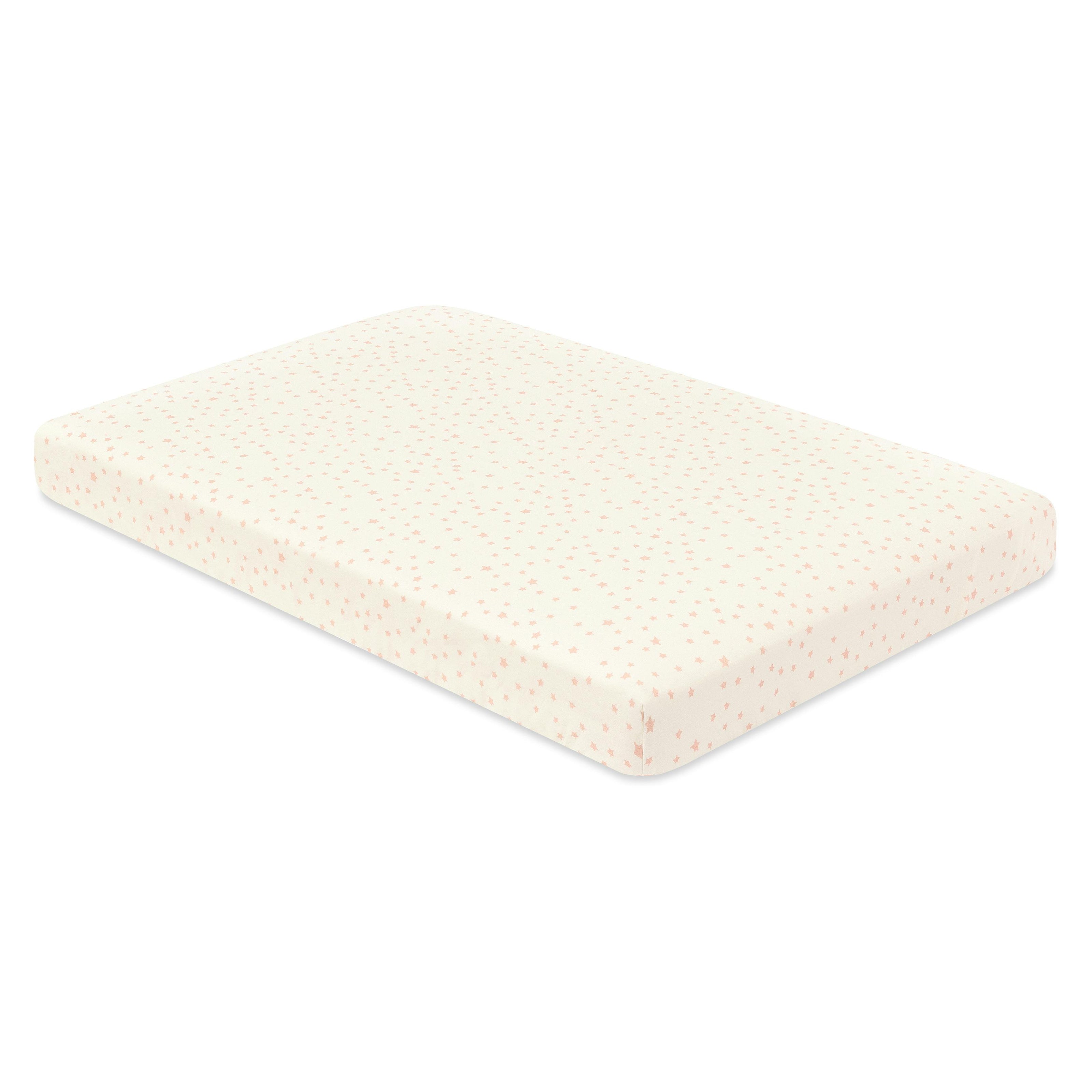 Mini Crib Sheet in GOTS Certified Organic Brushed Cotton in Ivory with Dusty Rose Stars