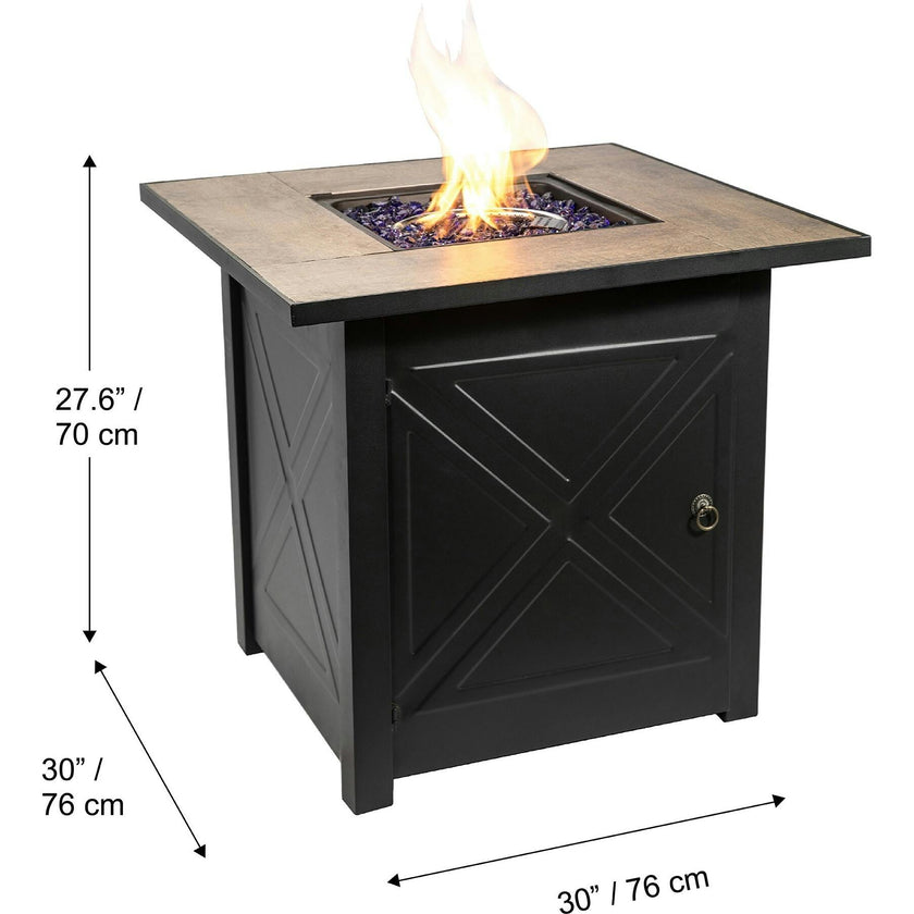 Outdoor Square 30" Propane Ceramic Gas Fire Pit With Steel Base