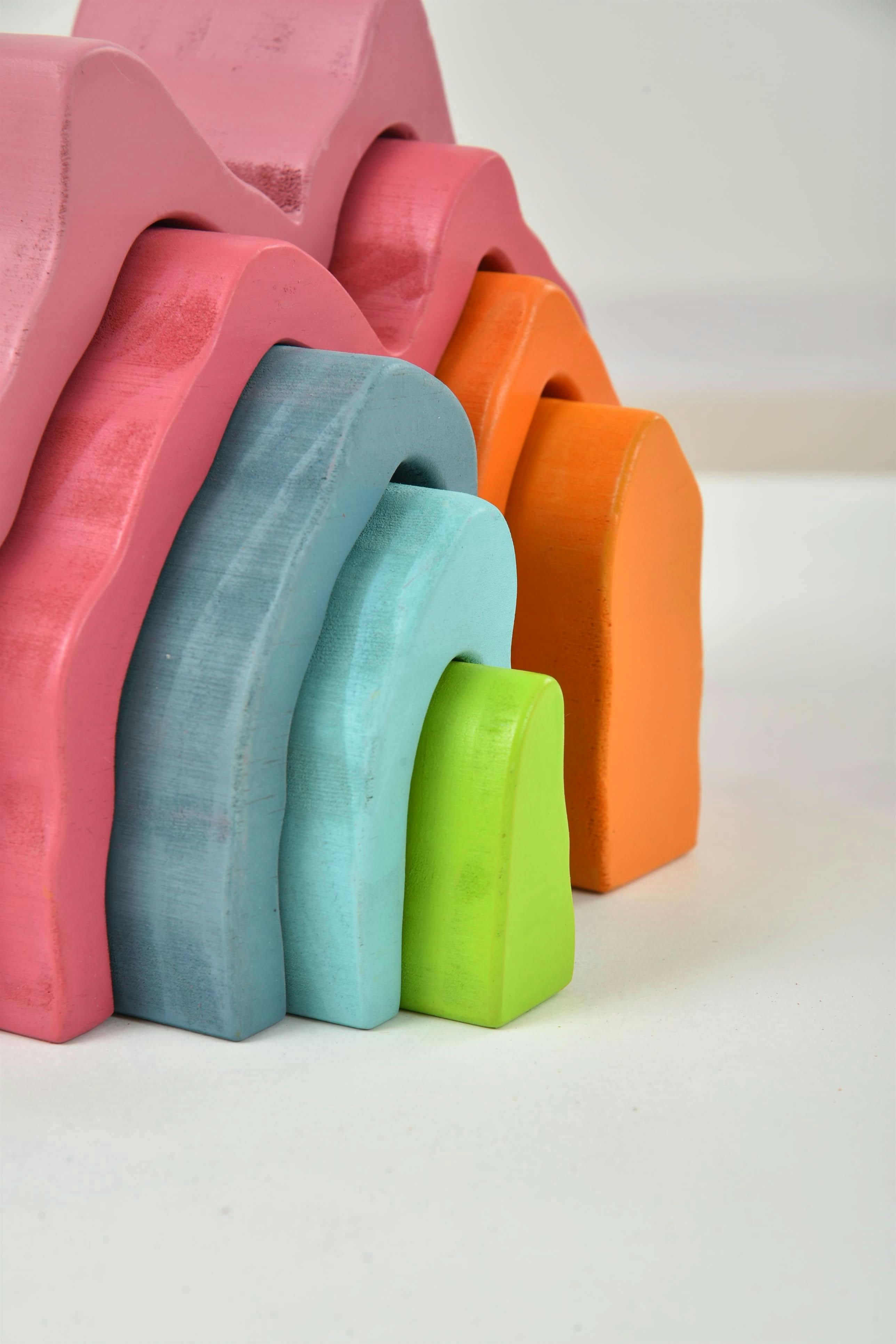 Wooden Mountain Rainbow Stacker | Montessori Stacking Blocks for Toddlers