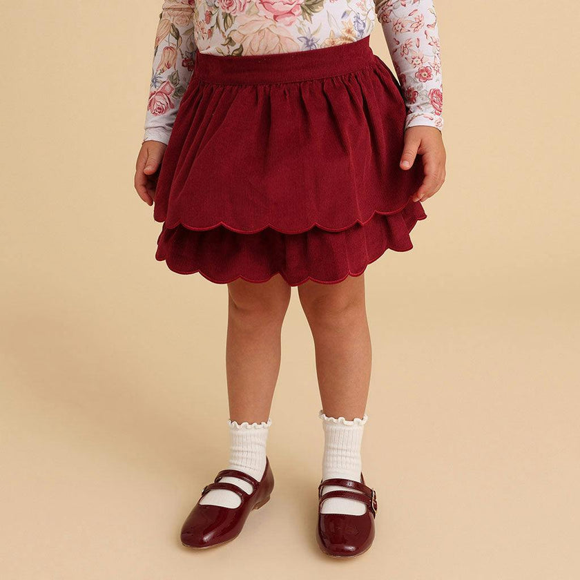 Burgundy Cotton Corduroy Scalloped Skirt