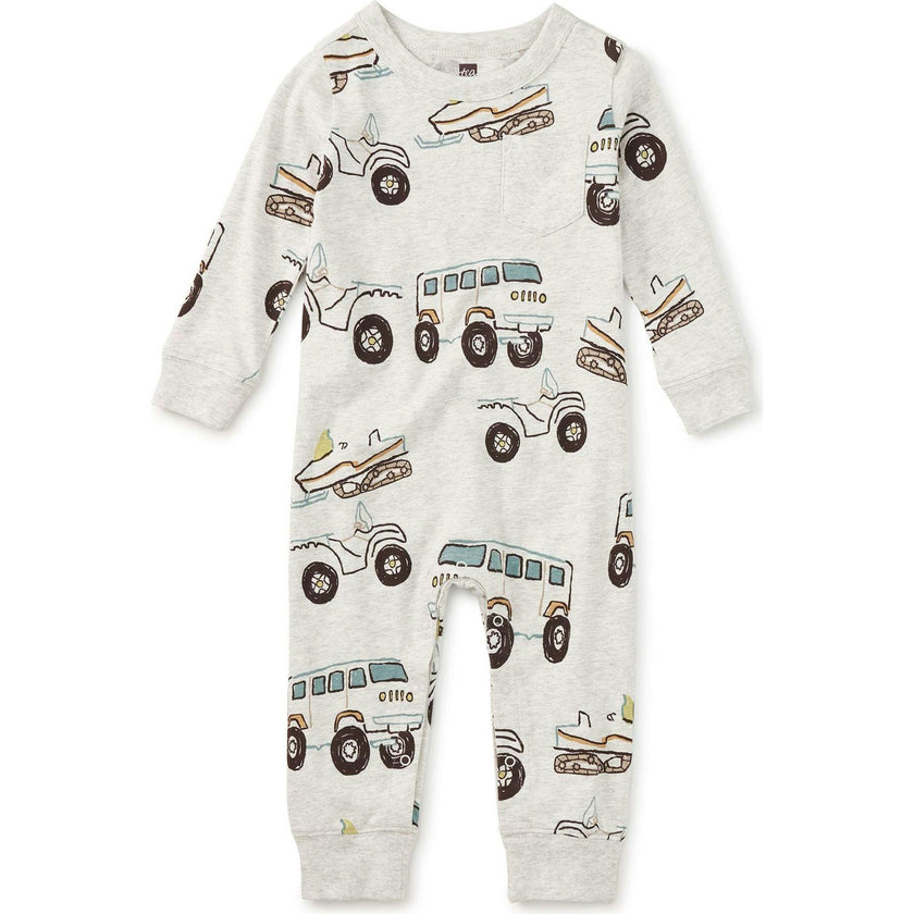 Long Sleeve Pocket Baby Romper, White