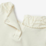 White Brushed Ruffled Collar Long Sleeve One Piece