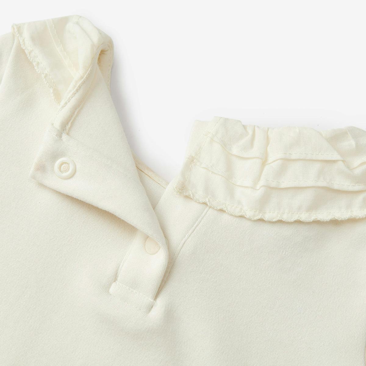 White Brushed Ruffled Collar Long Sleeve One Piece