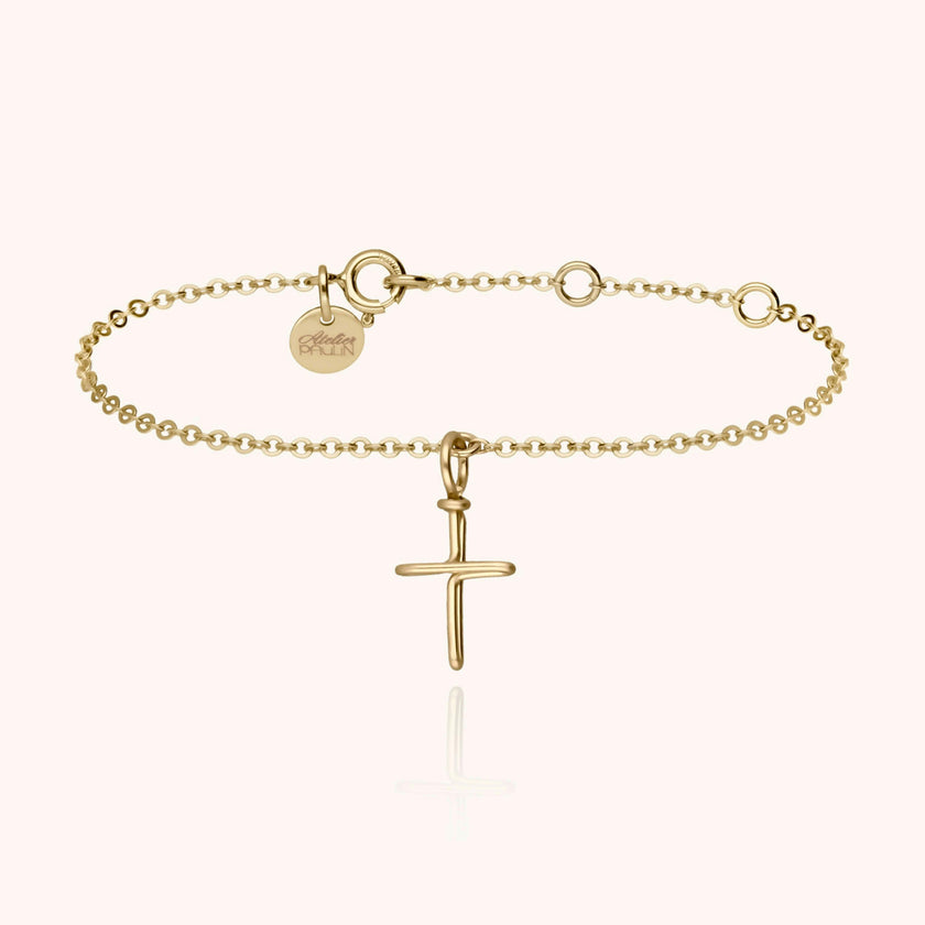 Symbolic Cross Charm Bracelet , Rolled Yellow Gold