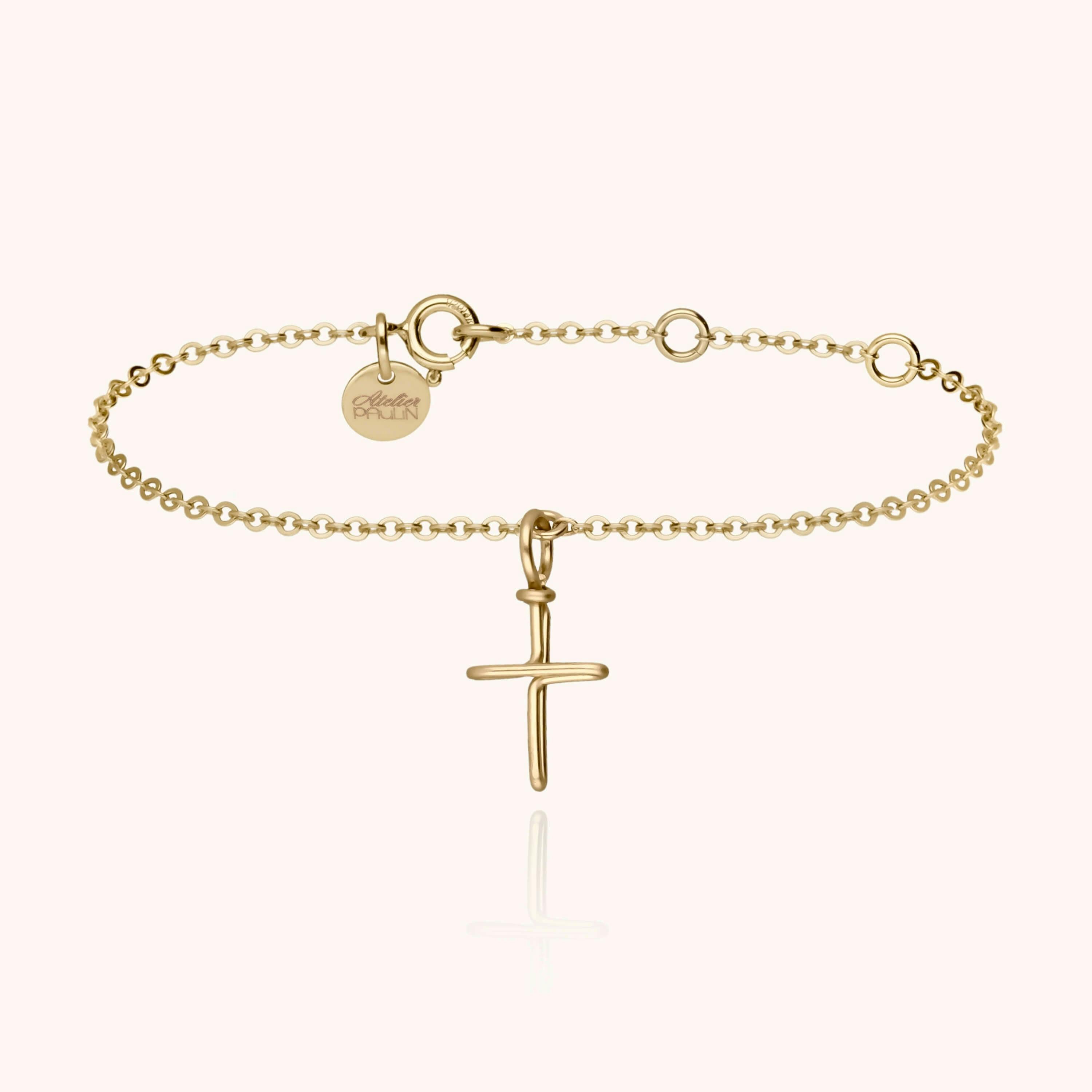 Symbolic Cross Charm Bracelet , Rolled Yellow Gold