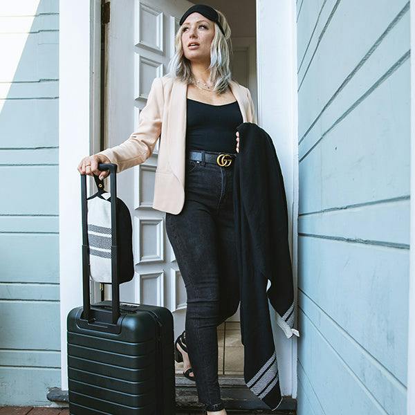 Reversible Stripe Blanket Travel Set