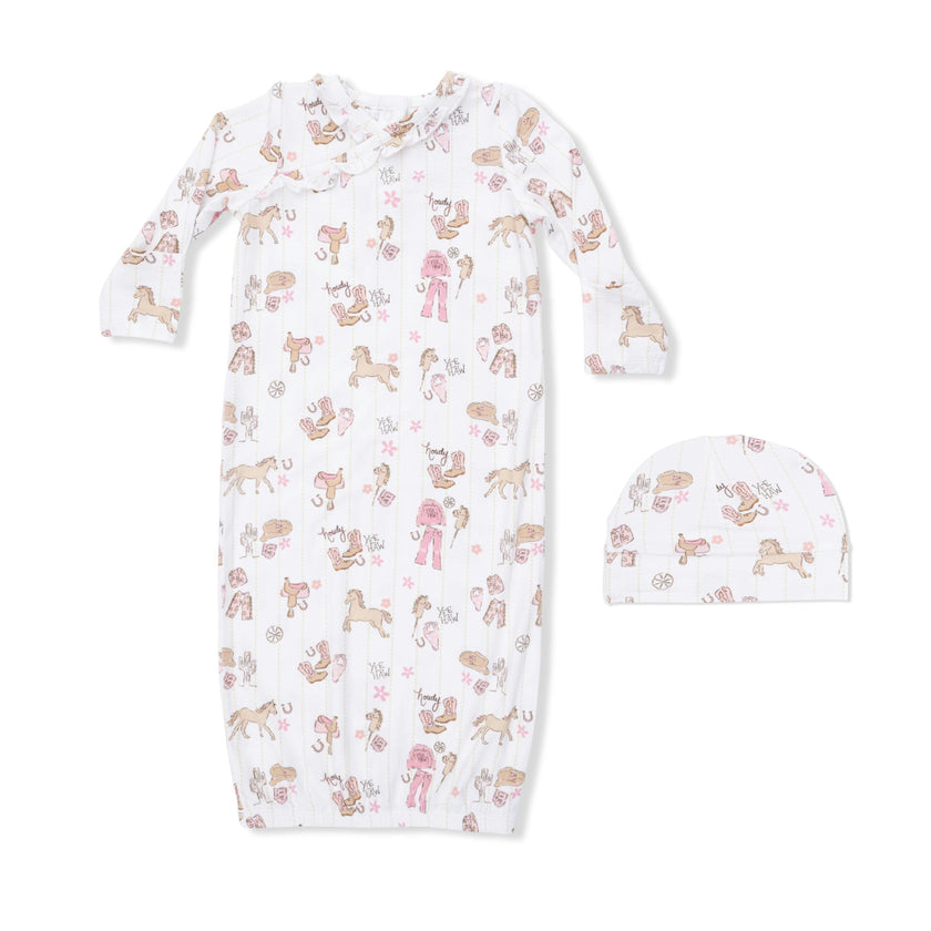 Cowgirl Nursery - Kimono Gown & Ruffle Knotted Hat