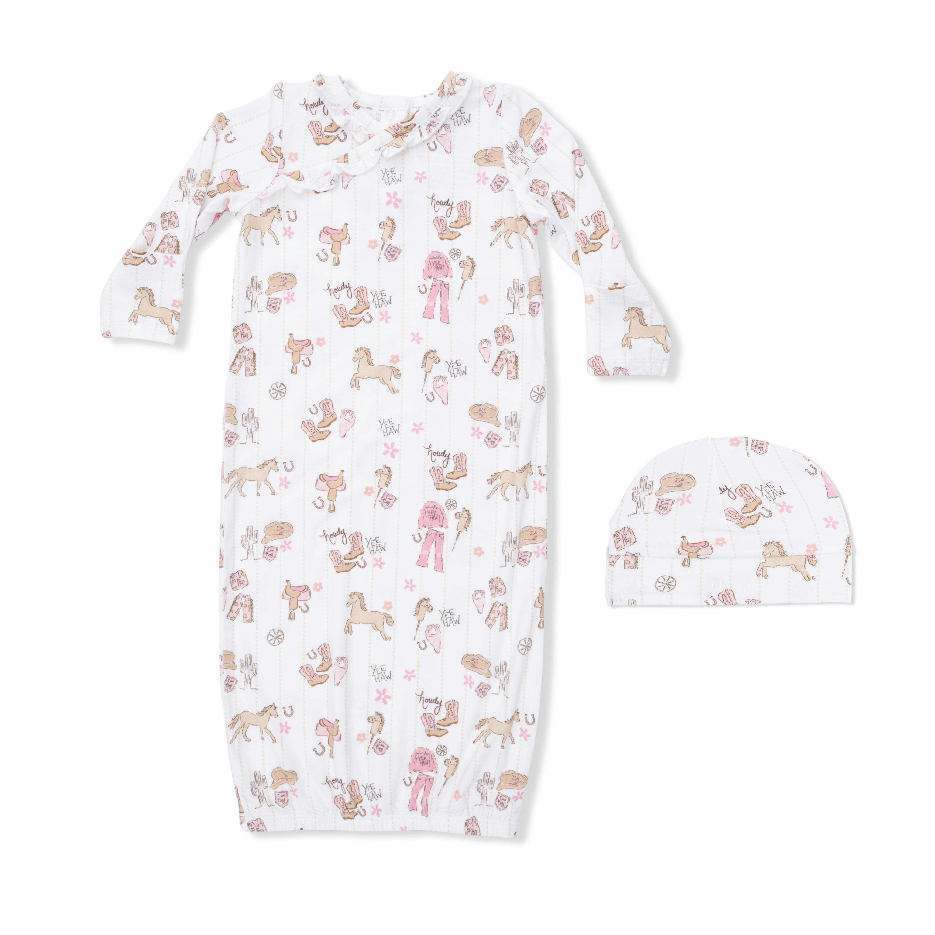Cowgirl Nursery - Kimono Gown & Ruffle Knotted Hat