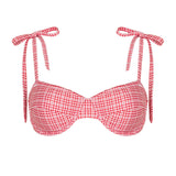 women's poppy gingham cup bikini top with tie straps