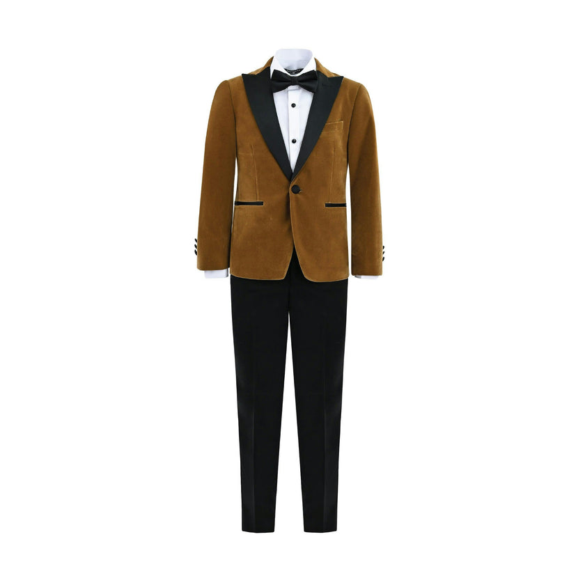 Brown Velvet Suit with Black Accents