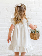 Lorena Seersucker Double Ruffle Sleeve Dress - Dune Stripe