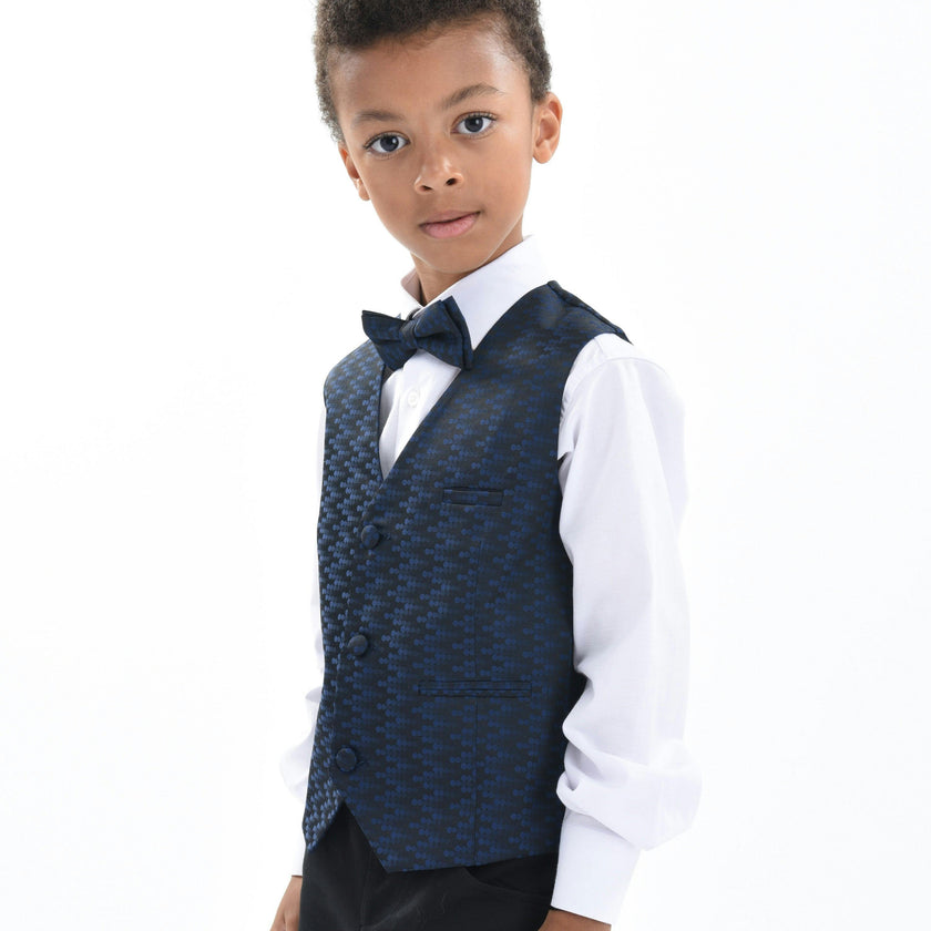 Navy Geometric Print Vest and Bowtie