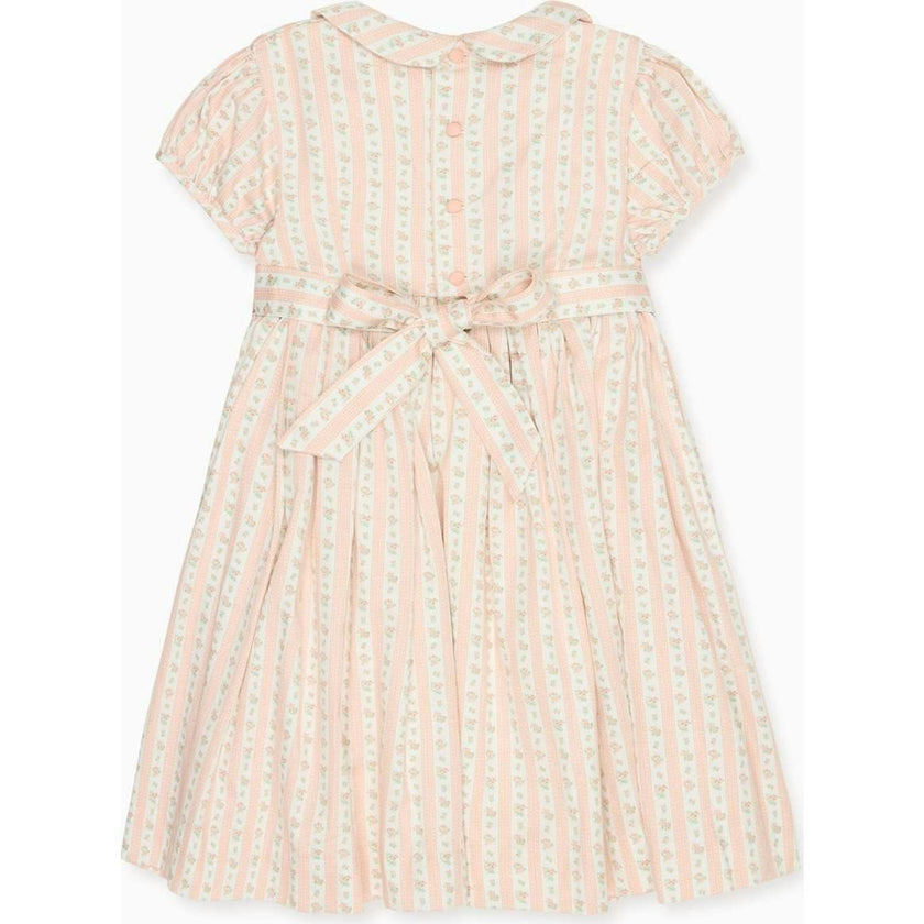 Pink Floral Stripe Arcadia Girl Hand-Smocked Dress